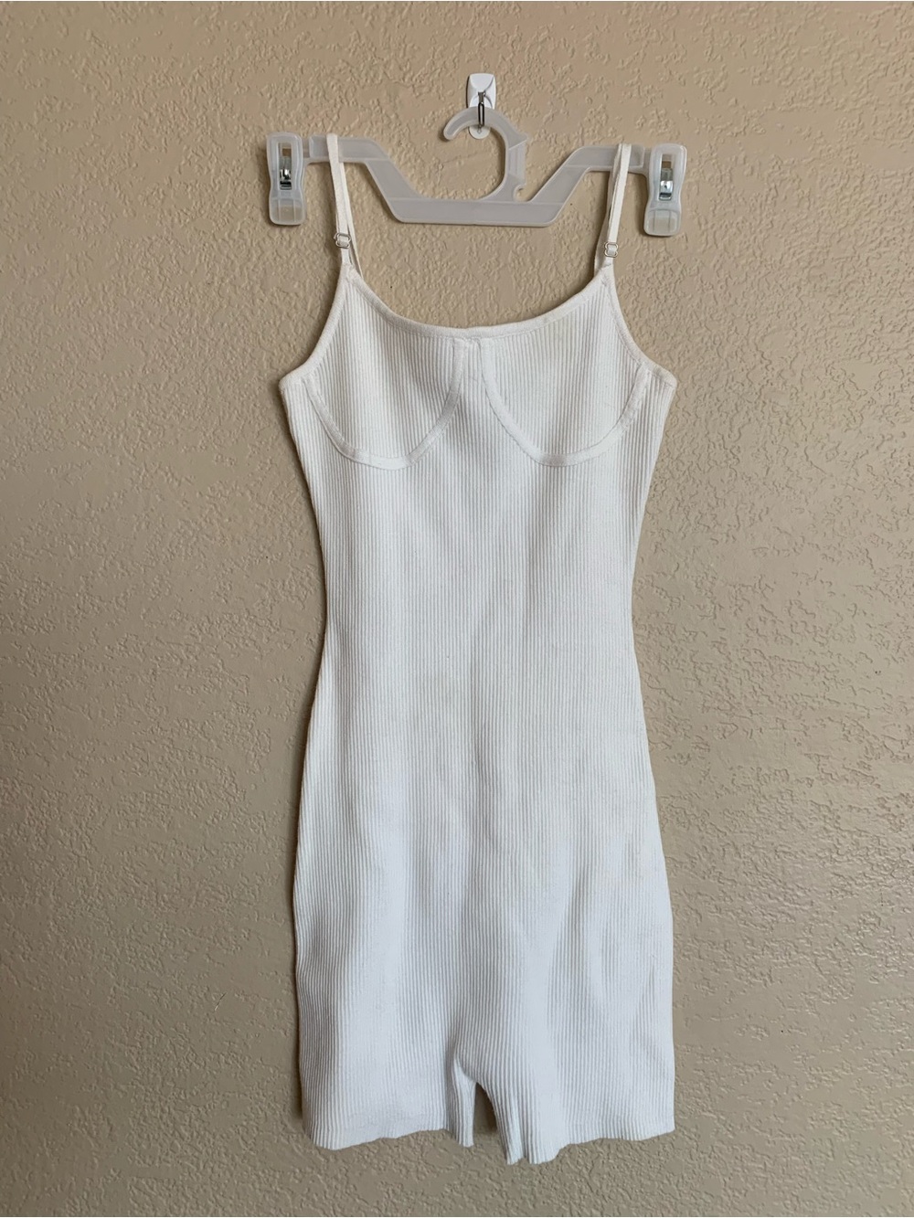 emory park White Ribbed Slip Romper with Built-In Shelf